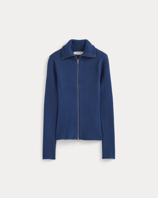 Alternative view of Full-Zip Ribbed Jacket in Everyday Cotton | Estate Blue
