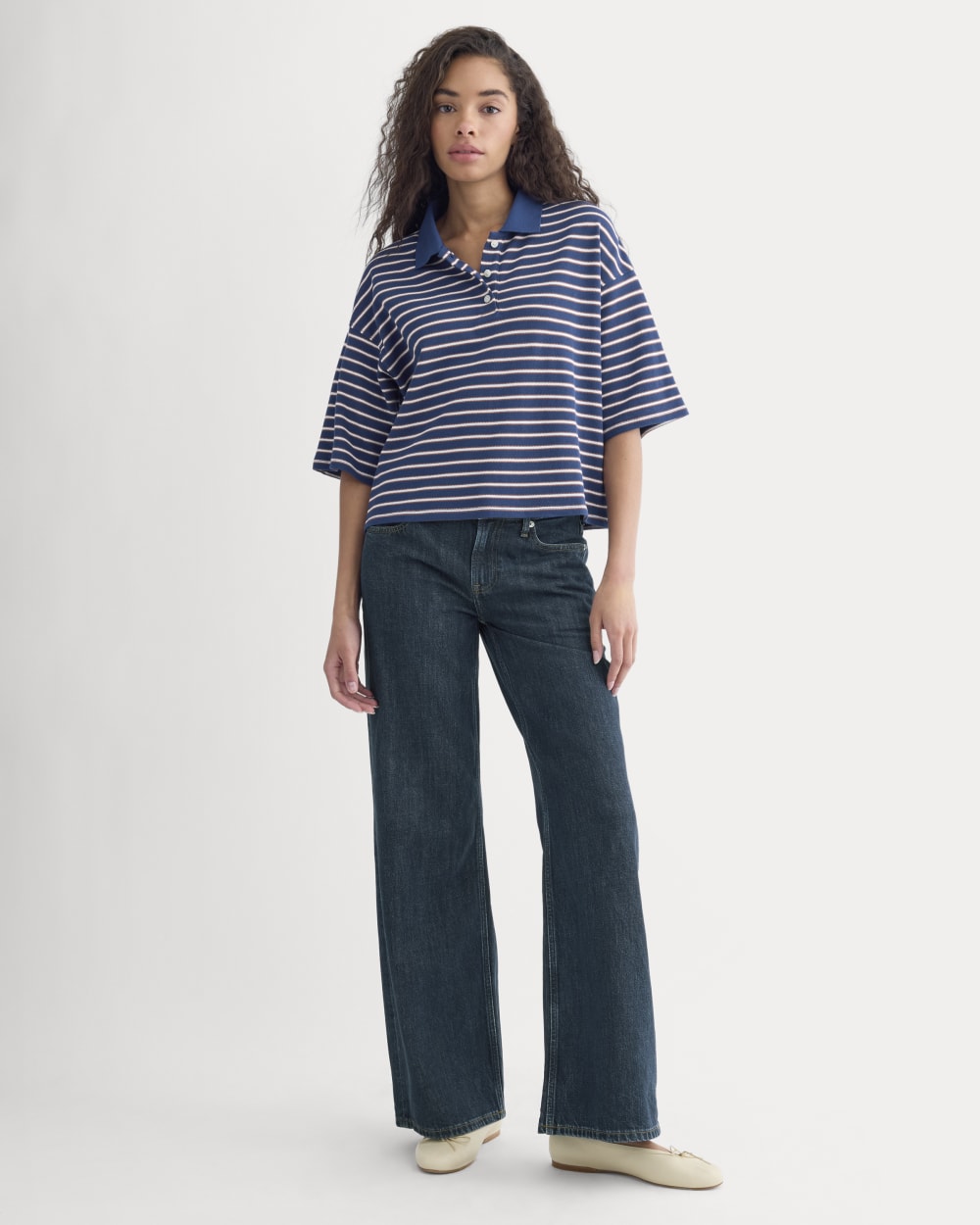 Pique Boxy Polo | Estate Blue/Henna/Gardenia - Image 4