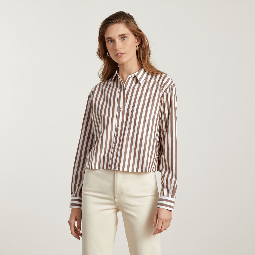 The Way-Short Shirt in Silky Cotton | Espresso / White - Image 2