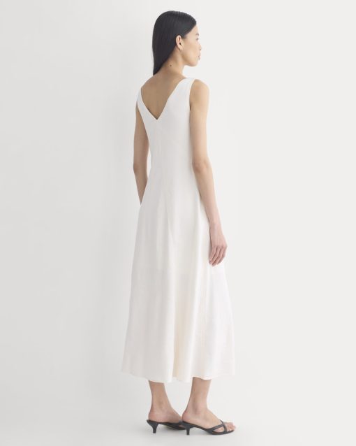 Alternative view of Deep V Seamed Dress in Stretch Linen | Bone