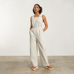 Alternative view of The Fatigue Apron Jumpsuit | Navy Stripe