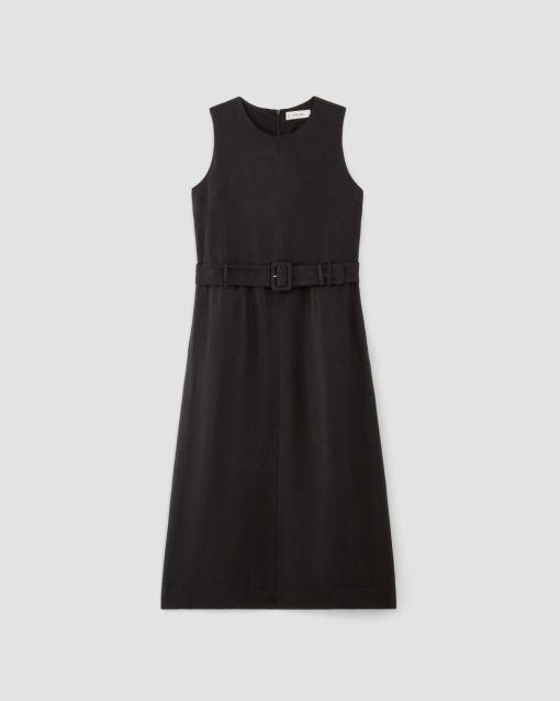 Alternative view of The Linen Belted Midi Dress | Black