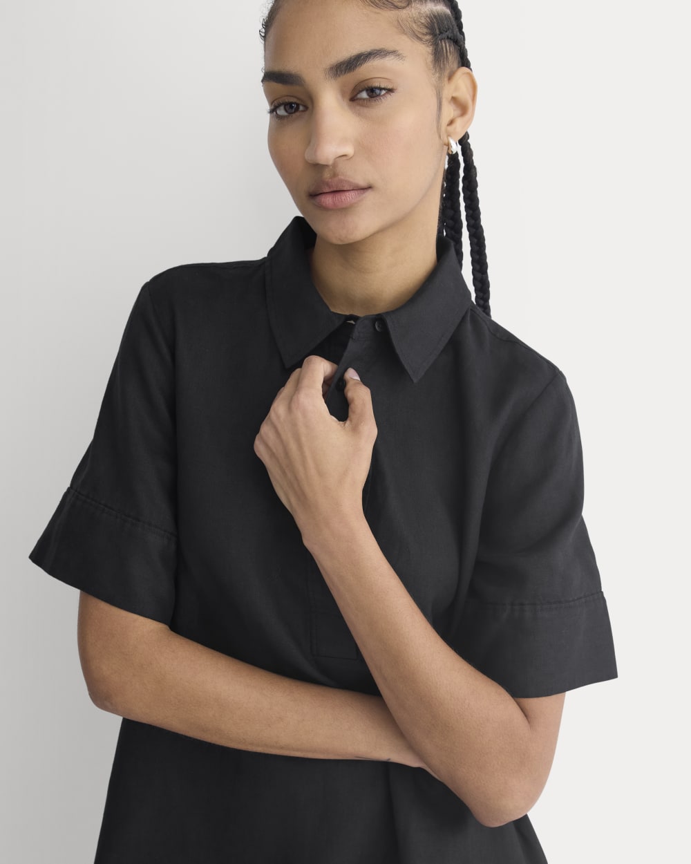 Mini Popover Shirtdress in Linen | Black - Image 6