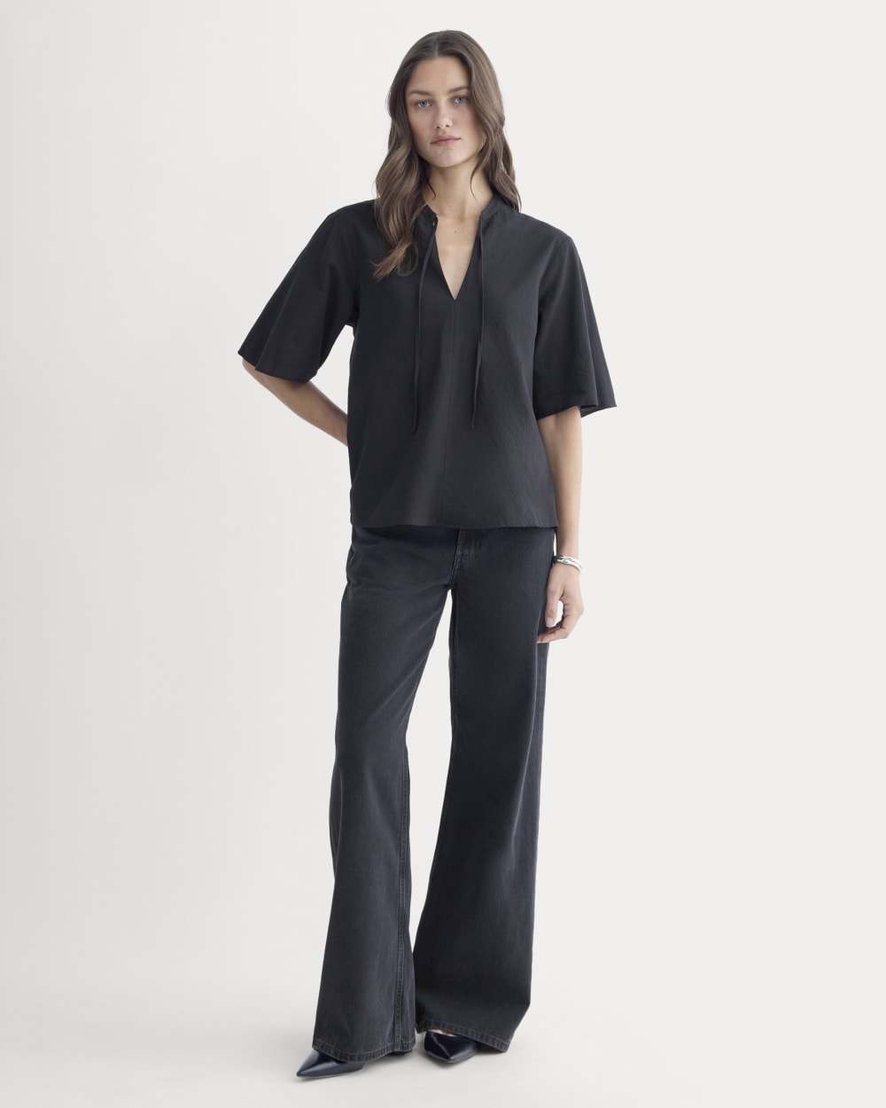 The Gauze Tie-Front Shirt | Black - Image 3