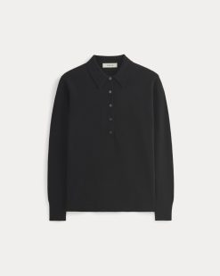 Alternative view of Oversized Polo Sweater in Cotton Merino | Black