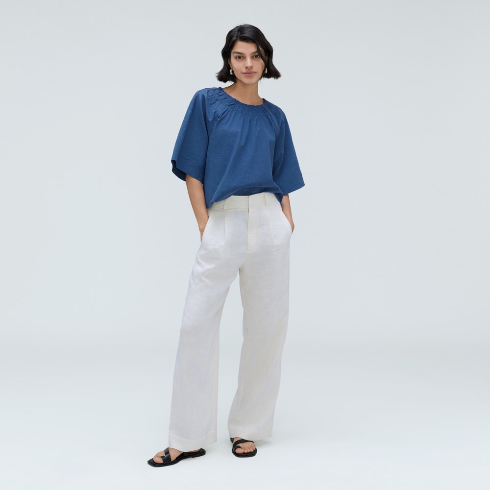 The Seersucker Gathered Tee | Deep Blue - Image 6