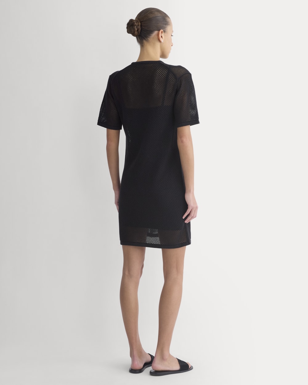 Mesh-Knit Short-Sleeve Dress | Black - Image 4