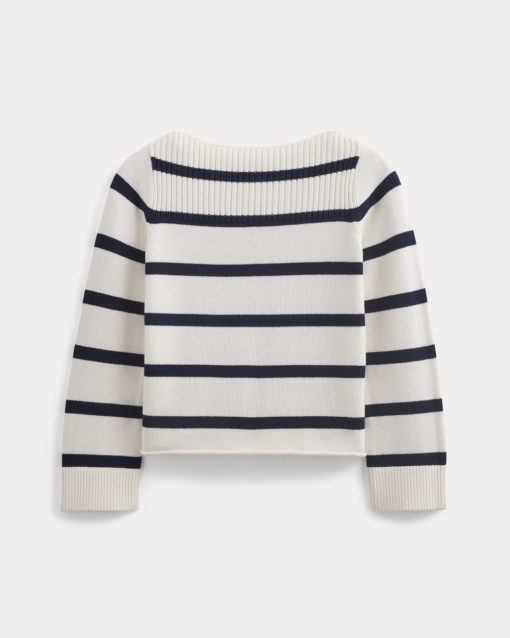 Alternative view of Striped Boatneck Sweater in Everyday Cotton | True Navy/Bone