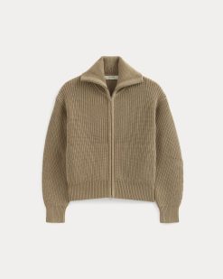 Alternative view of The Full-Zip Sweater in Everyday Cotton | Dark Heathered Camel