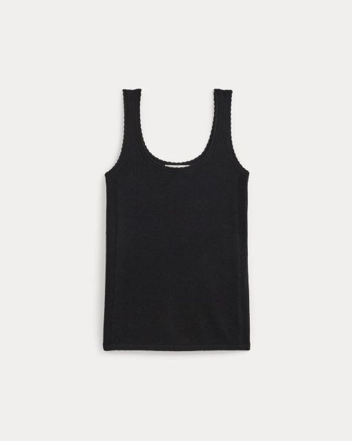 Alternative view of Lace-Trimmed Tank in Fine Linen | Black