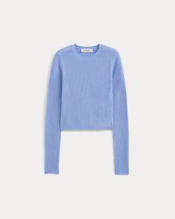 Alternative view of The Cropped Crew Top in Ultrafine Merino | Open Air Blue