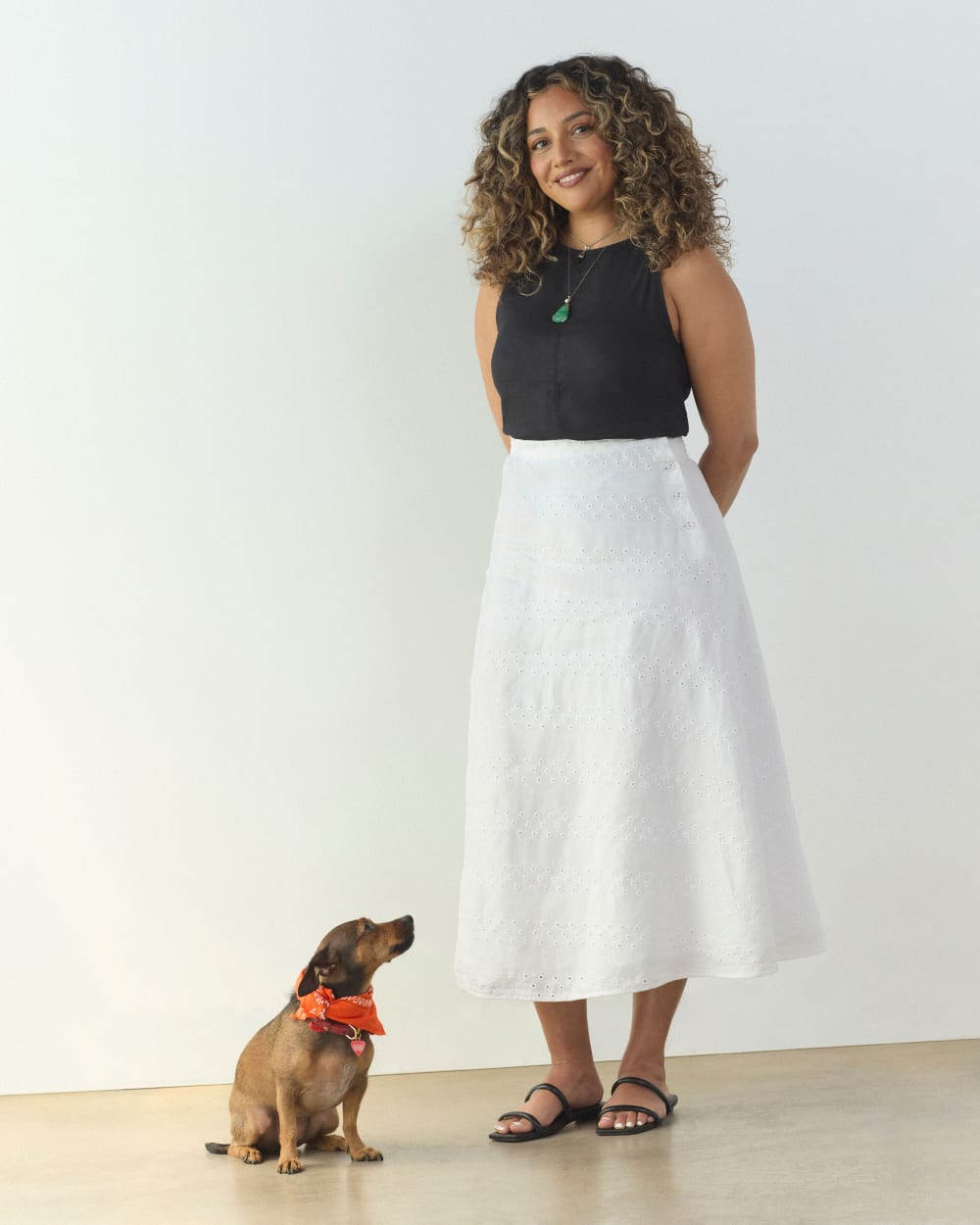 The Linen Eyelet Midi Skirt | White Eyelet - Image 7