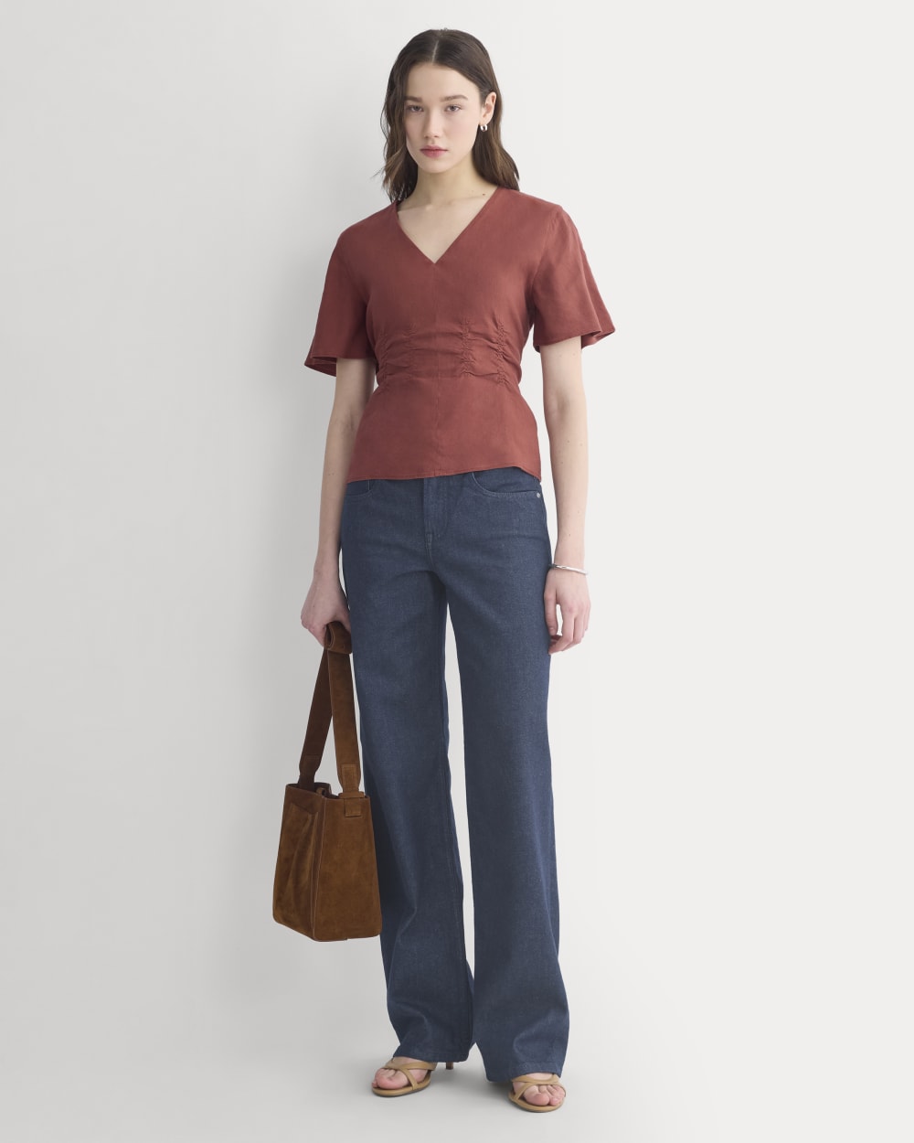 Cinched Top in Stretch Linen | Henna Red - Image 3
