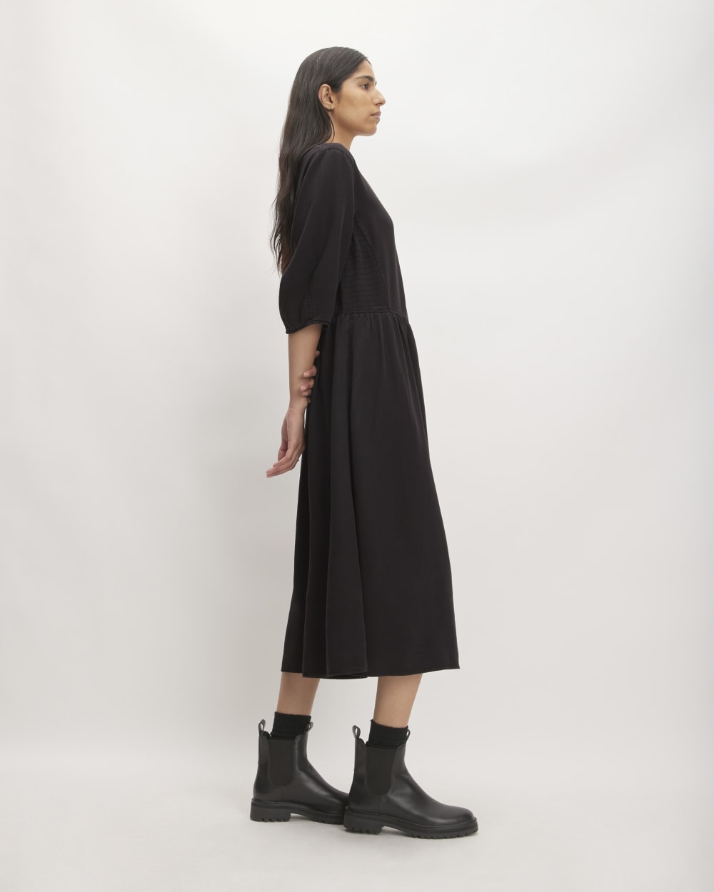 The TENCEL™ Puff-Sleeve Dress | Black - Image 3