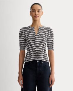 The Rib-Knit Short-Sleeve Henley | Bone / Black