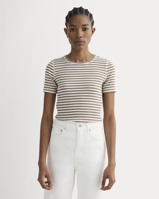 The Luxe Rib Crew | Bone / Deep Taupe