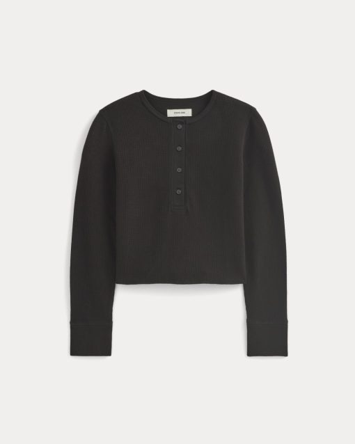 Alternative view of Boxy Henley in Cozy Waffle | Black