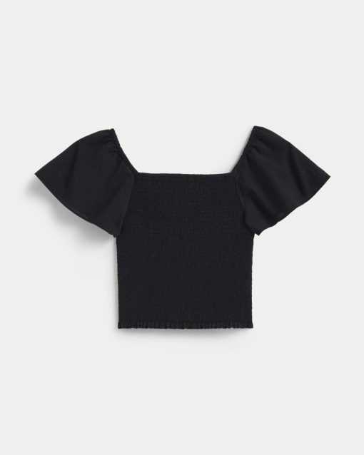 Alternative view of The Gauze Smocked Top | Black