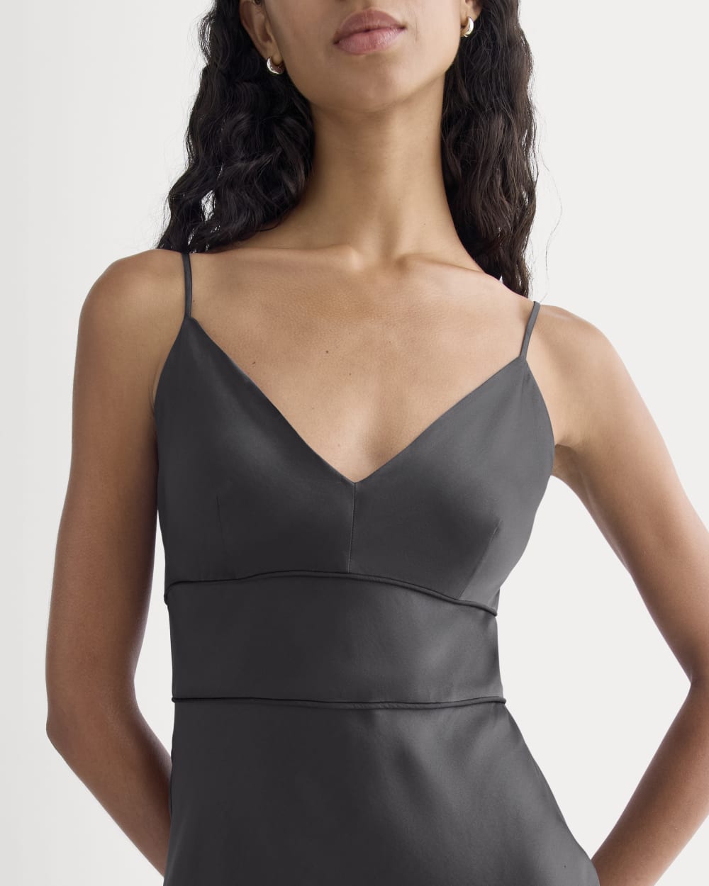 Bias Cut Slip Dress in Silk Charmeuse | Graphite - Image 3