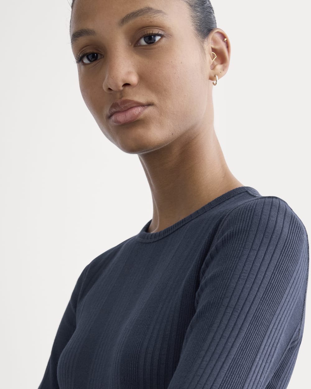Lounge Rib Cropped Shirt | Navy - Image 4