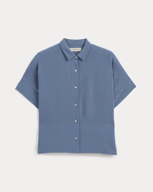 Alternative view of The Boxy Shirt in Washable Silk | French Blue