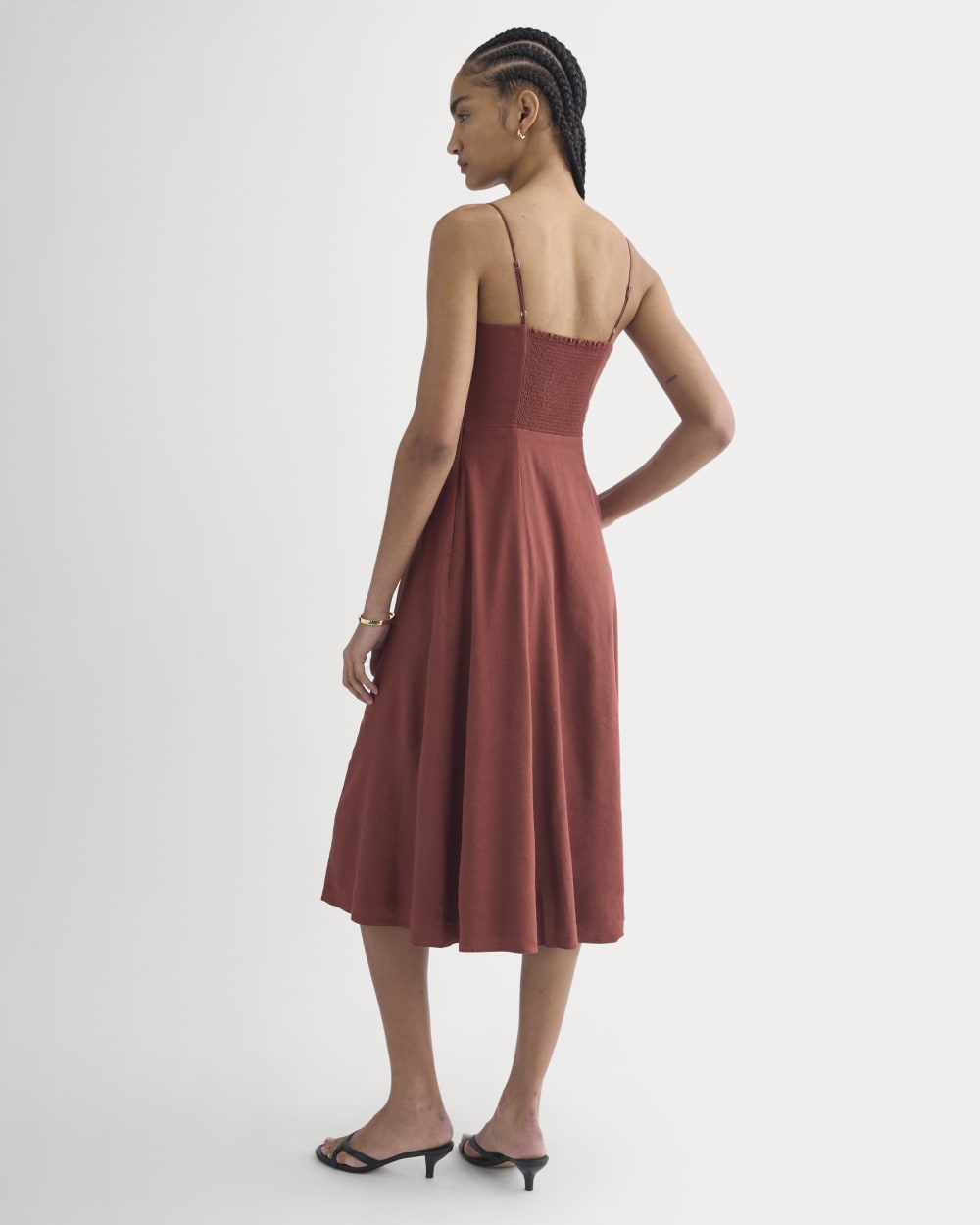 Tie-Neck Dress in Stretch Linen | Henna Red - Image 6