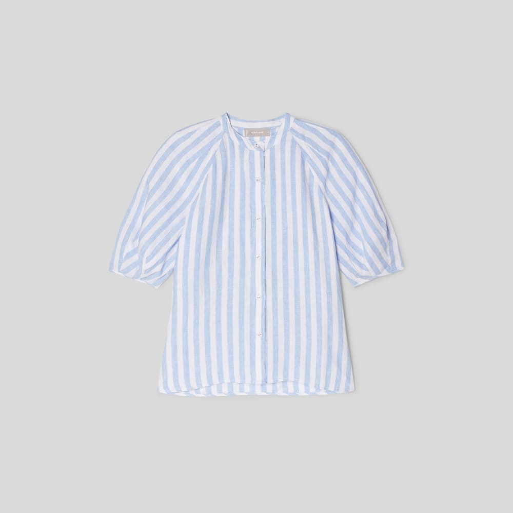 The Linen Puff Sleeve Shirt | Blue / White - Image 2