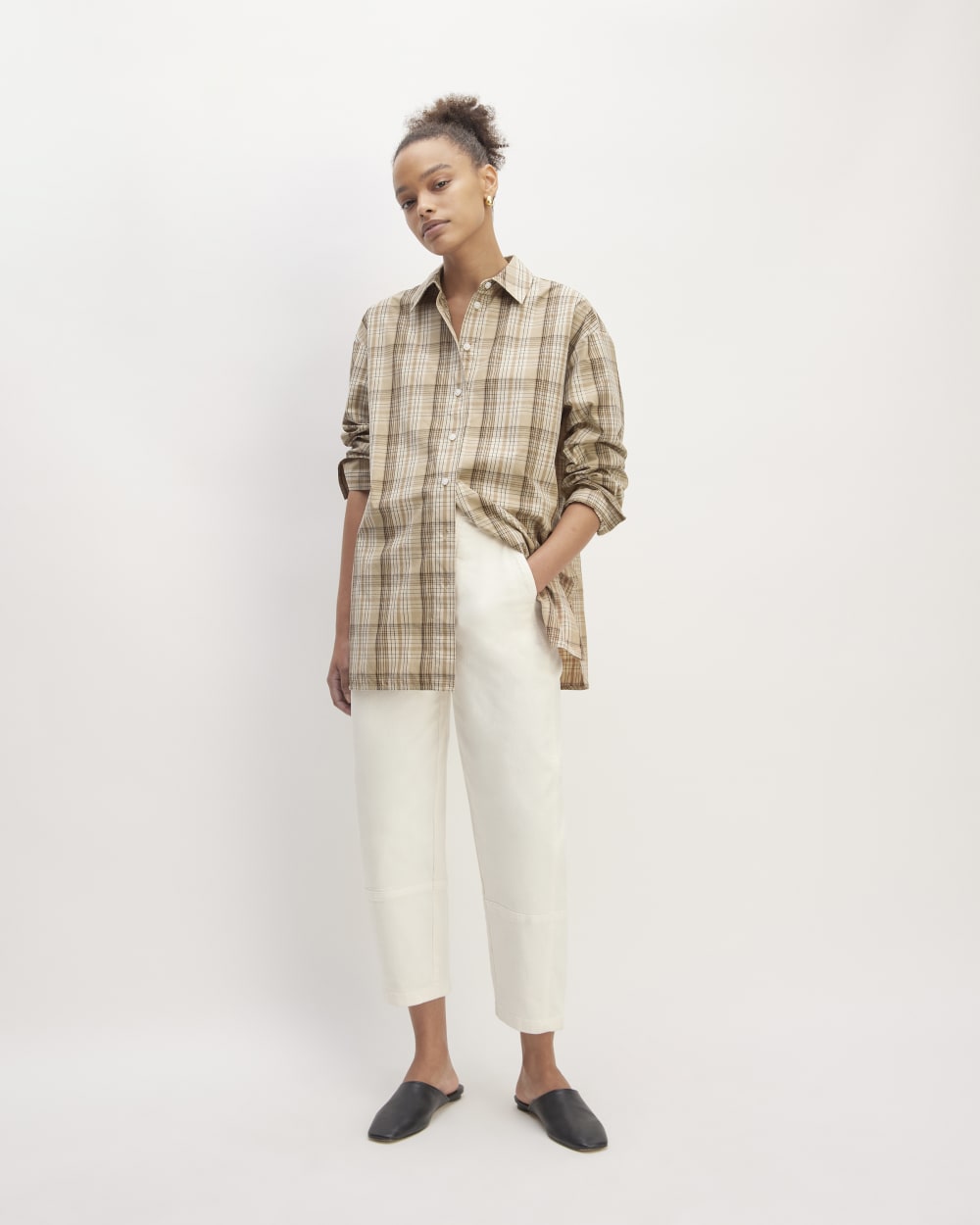 The Supima® Cotton Boyfriend Shirt | Pale Khaki Plaid - Image 3