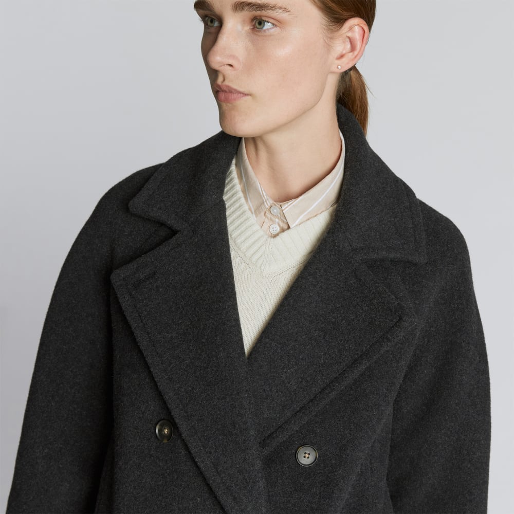 The Italian ReWool® Long Peacoat | Heathered Black - Image 4