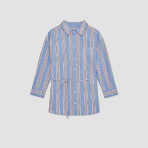 Alternative view of The Poplin Tie Back Shirt | Blue Opal / Cabernet / White
