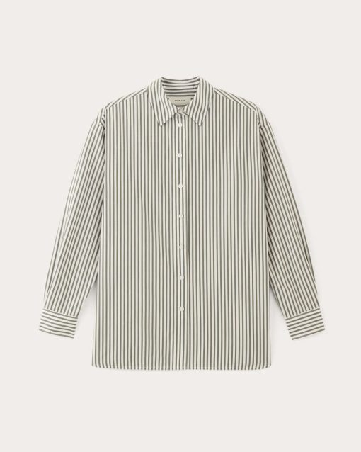 Alternative view of The Supima® Cotton Boyfriend Shirt | White / Moss Green
