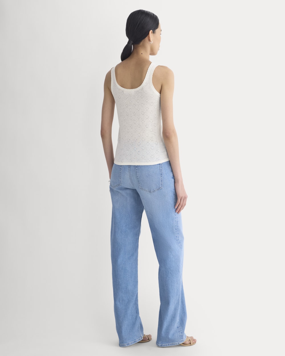 Lace-Trimmed Tank in Fine Linen | Bone - Image 5