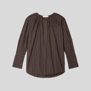 Alternative view of The Silky Cotton Balloon Sleeve Top | Chocolate Brown / Black