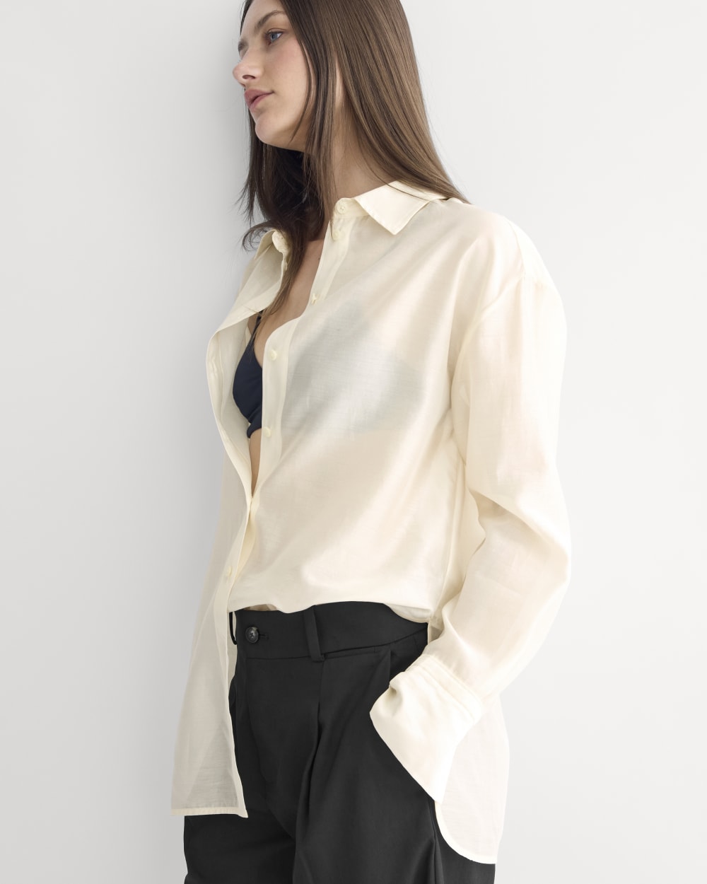 Oversized Shirt in Cotton-Silk Organza | Parchment - Image 7