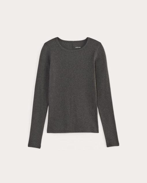 Alternative view of The Luxe Rib Long-Sleeve Crew | Heathered Soot