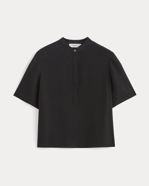Alternative view of The Popover Top in Washable Silk | Black
