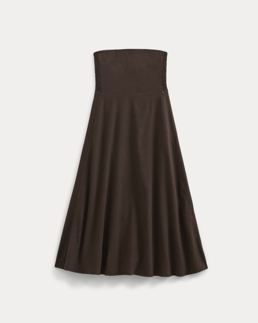 Alternative view of Strapless Dress in Stretch Linen | Dark Brown