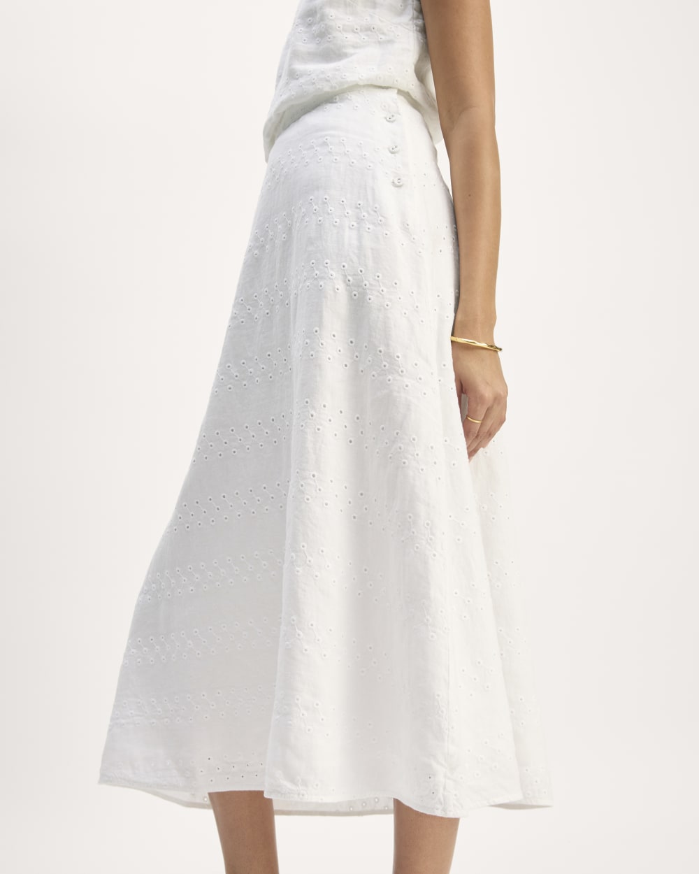 The Linen Eyelet Midi Skirt | White Eyelet - Image 5