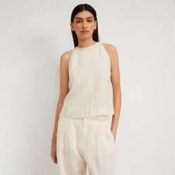 The Linen High-Neck Tank | Brazilian Sand / Canvas Tan