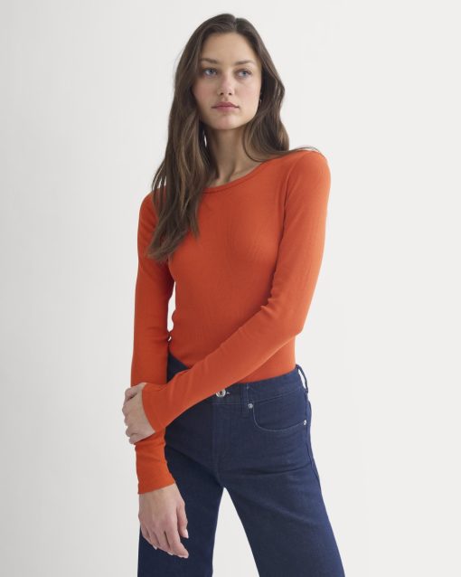 The Luxe Rib Long-Sleeve Crew | Rust