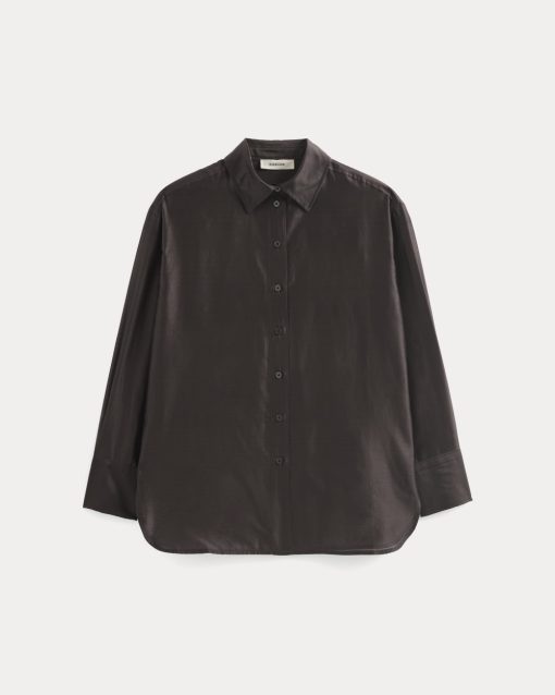 Alternative view of Oversized Shirt in Cotton-Silk Organza | Dark Chocolate