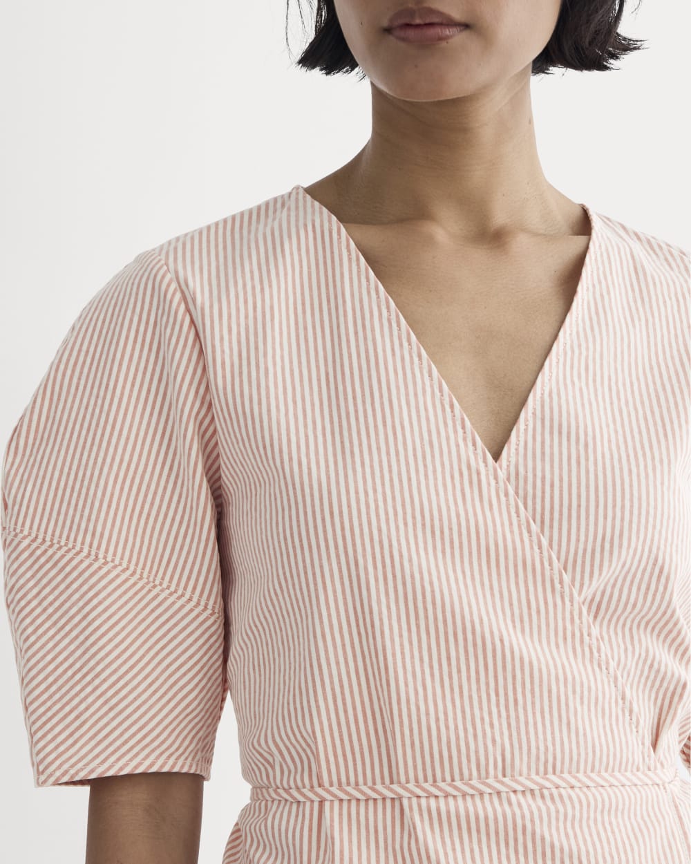 The Seersucker Mini Wrap Dress | Soft Orange - Image 3