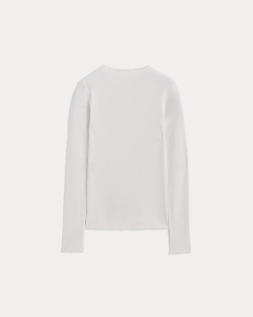 Alternative view of The Luxe Rib Funnel-Neck Tee | White