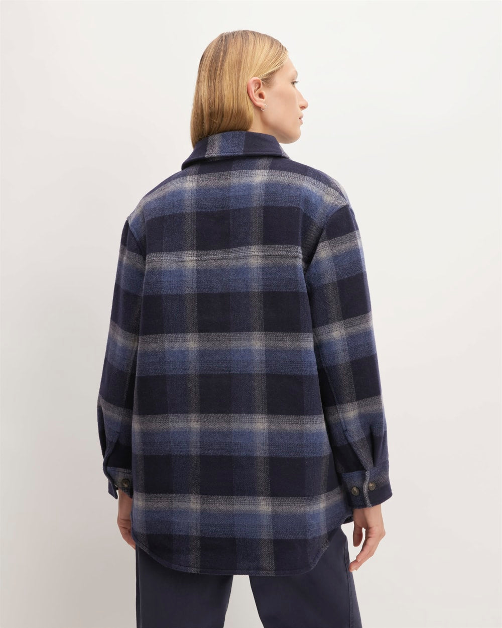 The Italian ReWool® Oversized Shirt Jacket | Navy / Shadow Plaid - Image 5