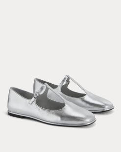 Alternative view of The Leather T-Strap Flat | Silver