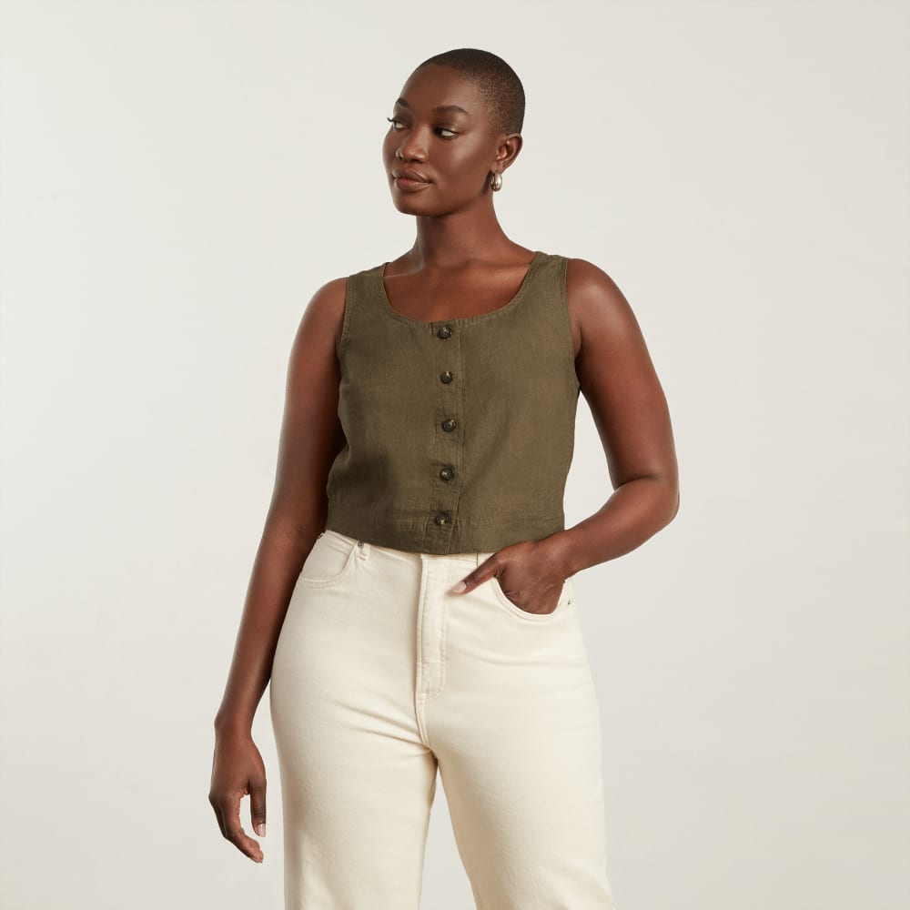 The Linen Button-Front Crop Tank | Beech - Image 2