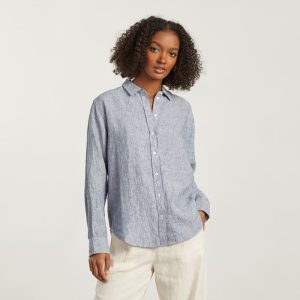 Alternative view of The Must-Have Shirt in Linen | Blue Pinstripe