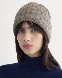 Alternative view of Chunky Ribbed Beanie | Taupe Melange