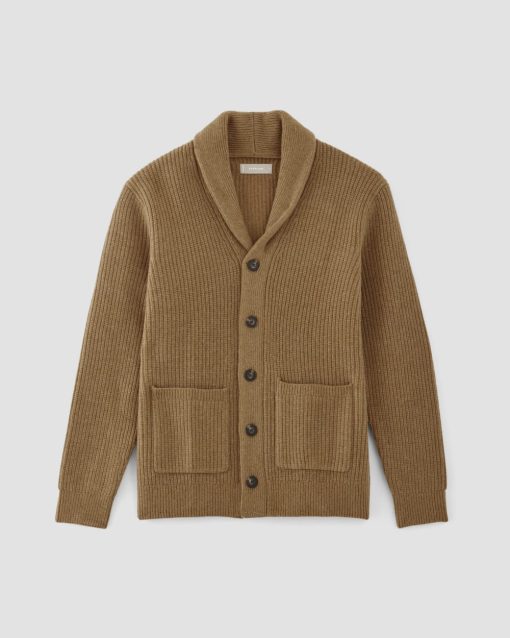 Alternative view of The Felted Merino Shawl Collar Cardigan | Deep Camel