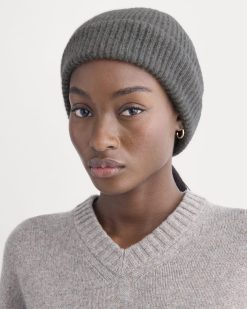Alternative view of The Cashmere Ribbed Beanie | Heather Charcoal